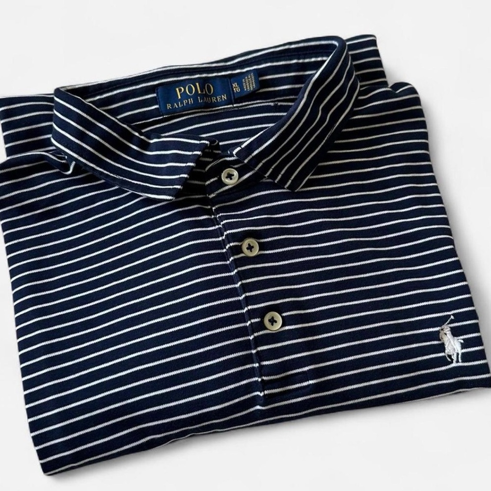 Polo Ralph Lauren Striped Polo Shirt XL Navy White Classic Preppy Minimalist - Picture 8 of 8